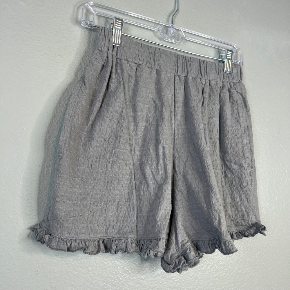 Free‎ People Beach Twyla Shorts Sz XS Gray Ruffle Hem Textured Cotton Blend - Picture 7 of 10